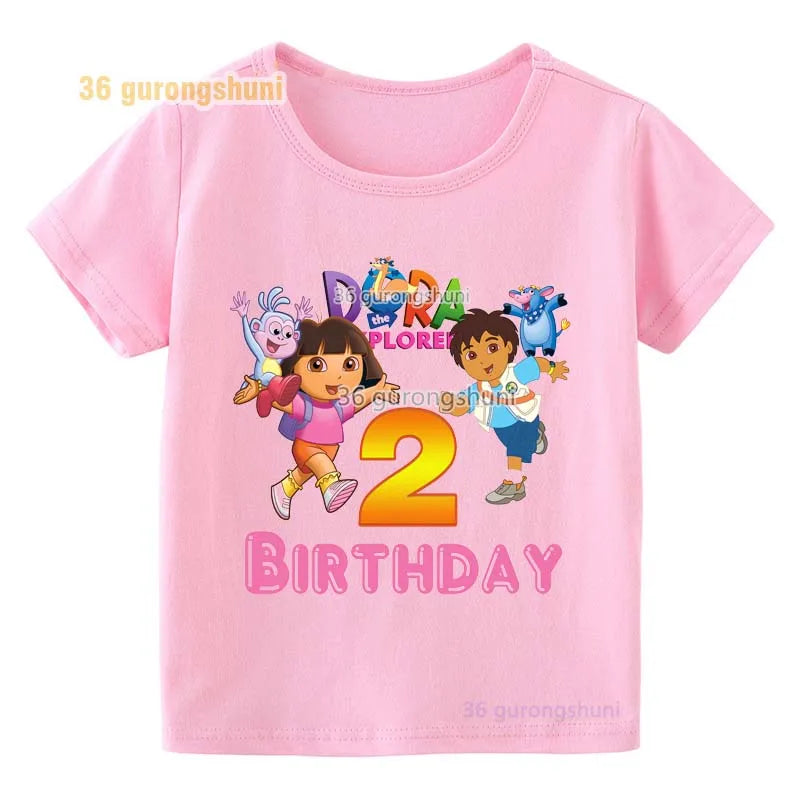 Girl clothing T Shirt Girls Short Sleeve Dora Summer Tops Kids Clothes children T Shirts 2 3 4 5 6 birthday party baby T-shirts