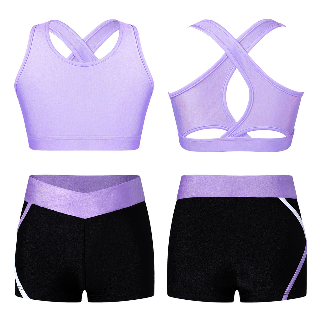 Kids Girls Dance Gymnastics Sports Outfits Sleeveless Crop Top with Shorts Tracksuit Set 2 PCS Yoga Workout Summer Girl Clothing