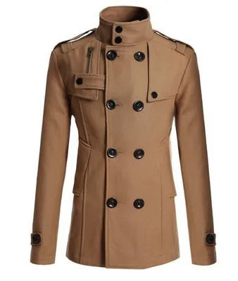 New Mens Woolen Coat Slim-fitting Medium and Long Woolen Trench Coat Men