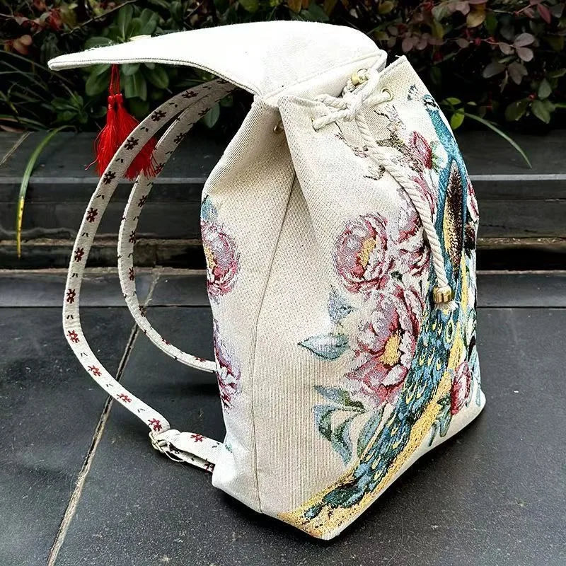 Backpacks Bags for Women Embroidery Ethnic Style Streetwear Fashion Casual Vintage Elegant Harajuku Travel Canvas Bag Sports