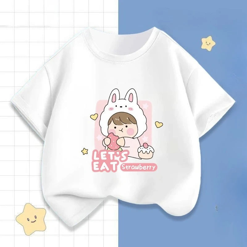 Girls' Short-sleeved T-shirts, Children's Clothing, Summer Girls' Fashionable and Trendy Middle and Large Children's Base Shirts