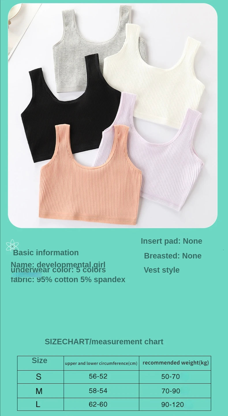 Girls Bra Crop Tops for Teens Underwear Breathable Kids Sports Training Bras  Children Soft Cotton Teenager Clothing Girls