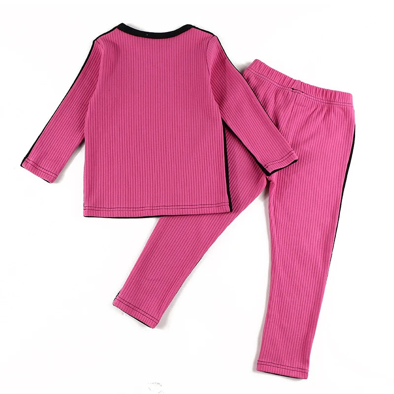 Boys pajama set blue black top and pants kids clothes for boy and girl clothing round neck winter season front velour back rib