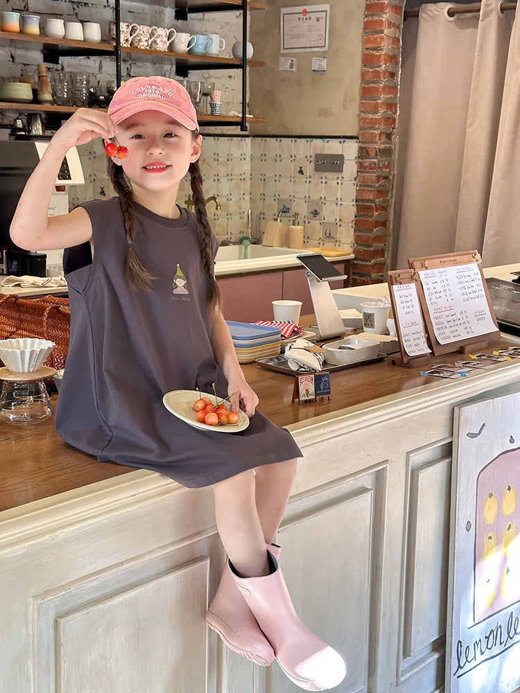 Girls Vest Skirt Children's Summer Loose Casual Dress Baby Cotton Sleeveless Dress 1-12T