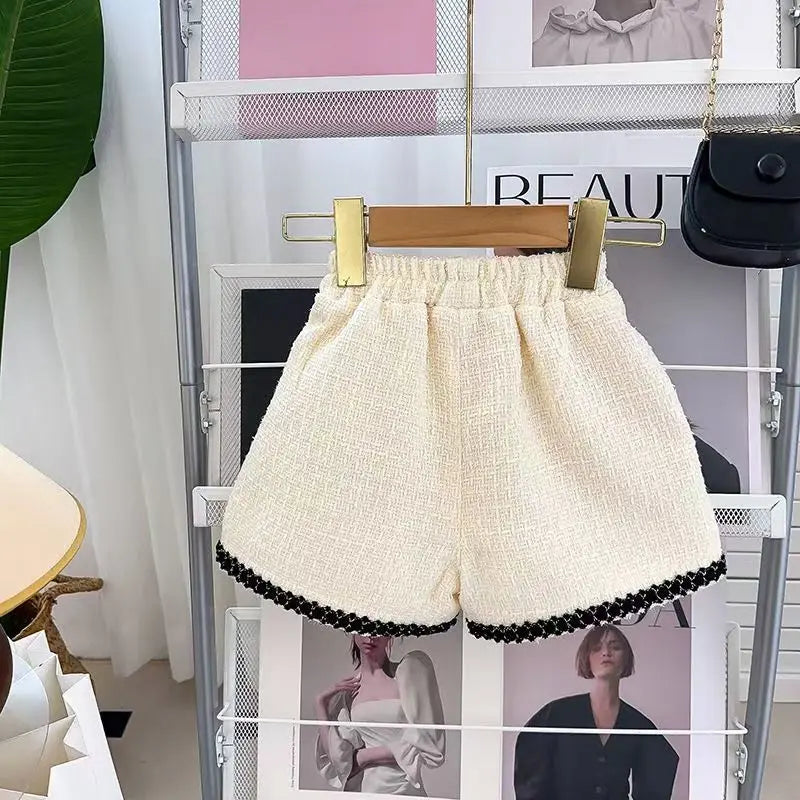 Girls' Clothing Set 2025 Spring and Autumn New Style Children's Fashion Coat Half Shorts Two Piece Set