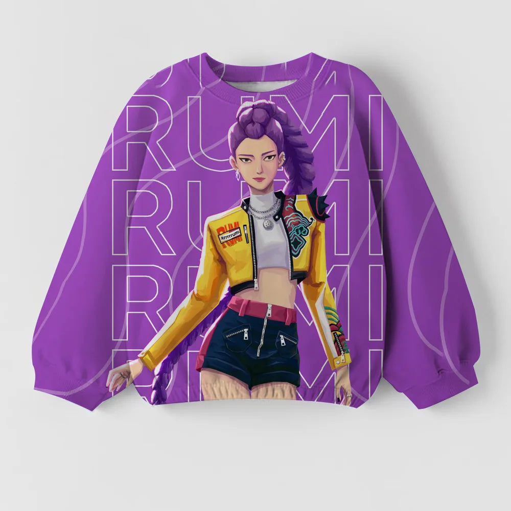 Girls' Fashion Clothing Round Neck Top Spring and Autumn Long Sleeve Children's Casual Kpop Witch Hunting Group New Cute Printed