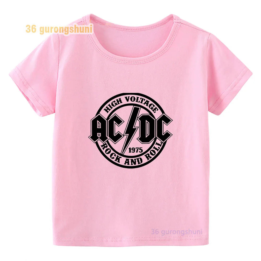 T Shirt For Girls pink Clothes kids Tshirt Girl clothing ACDC print Graphic summer tops Tee Kawaii T-shirt summer Short Sleeve