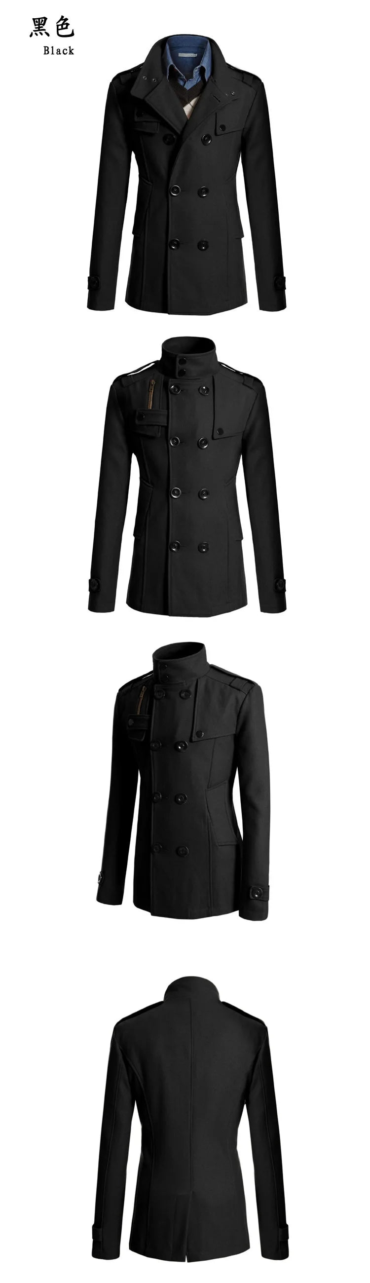 New Mens Woolen Coat Slim-fitting Medium and Long Woolen Trench Coat Men