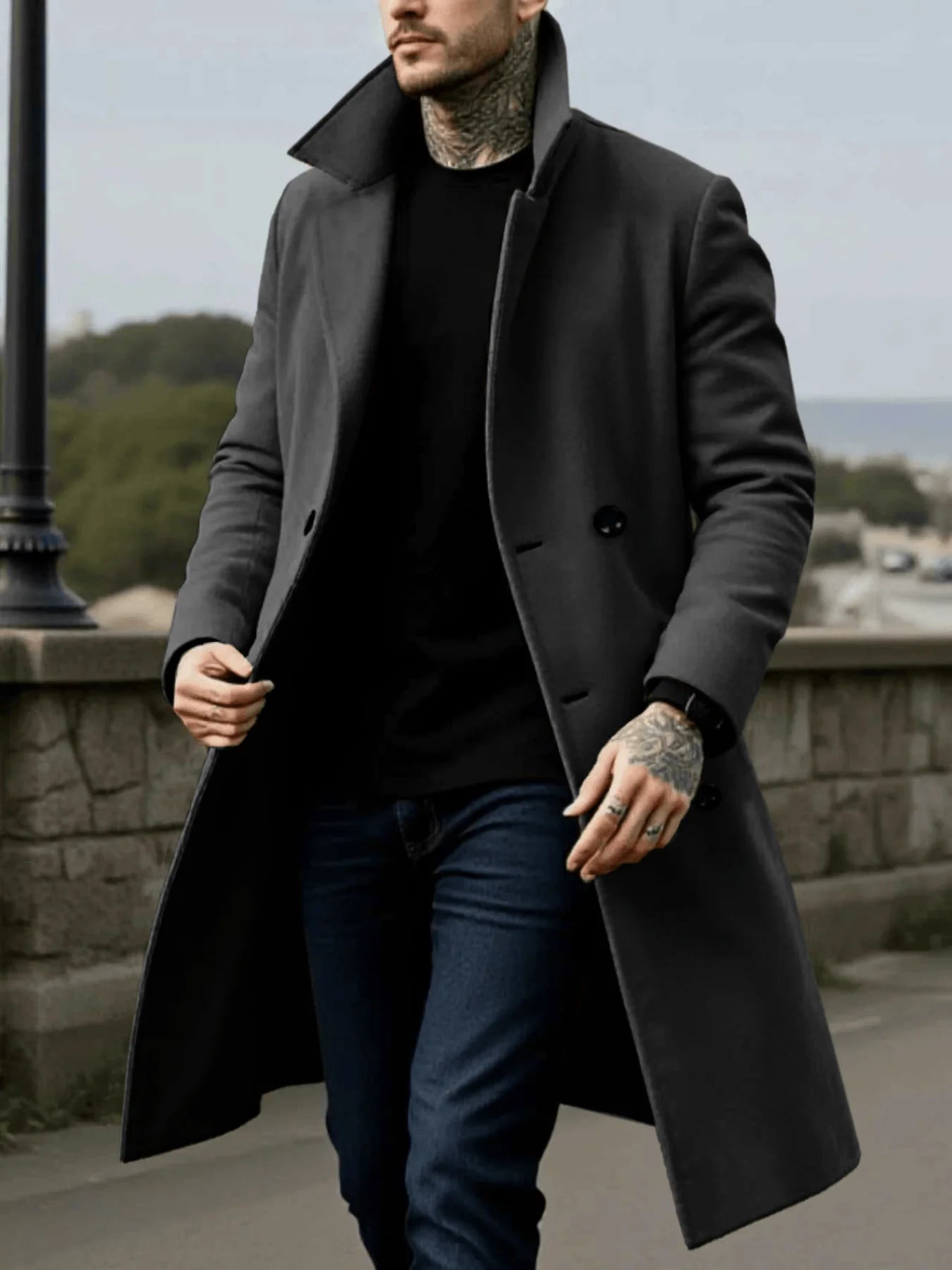 Men's Winter Mid-Length Coat Wool Warm Coats Lining Double Breasted Lapel Jacket Street Wear Men's Clothing Outerwears