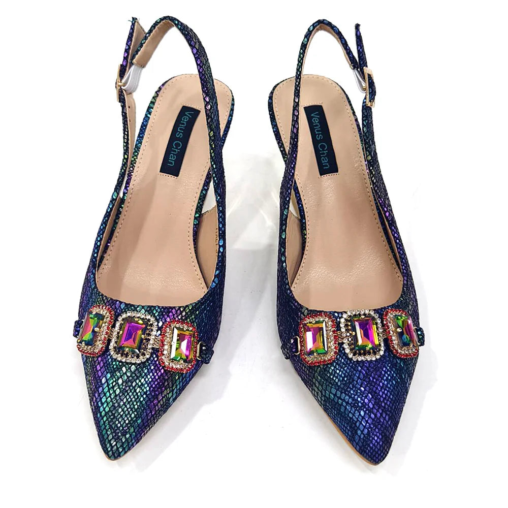 2024 Rhinestone Pointed-Toe High Heels Shoes and Bags Set for Women Wedding and Party Elegant Luxury Fashion in Wine Color