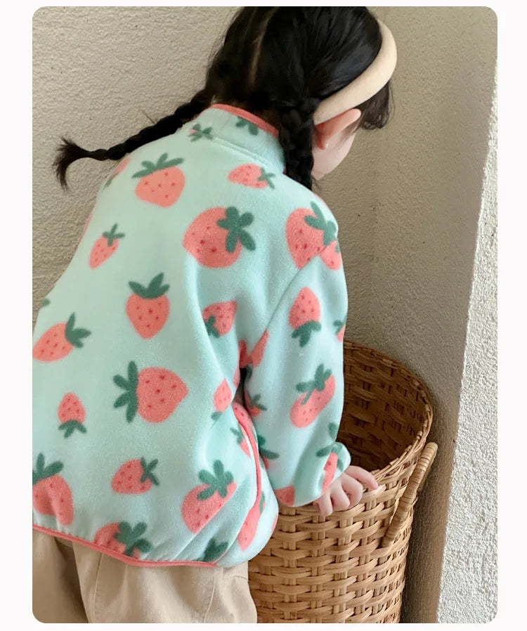 Girls Coats 1 to 8 Years Winter Children Clothes Double-Faced Heart Print Jackets Boys Plush Fleece Warm Outerwear Baby Clothing