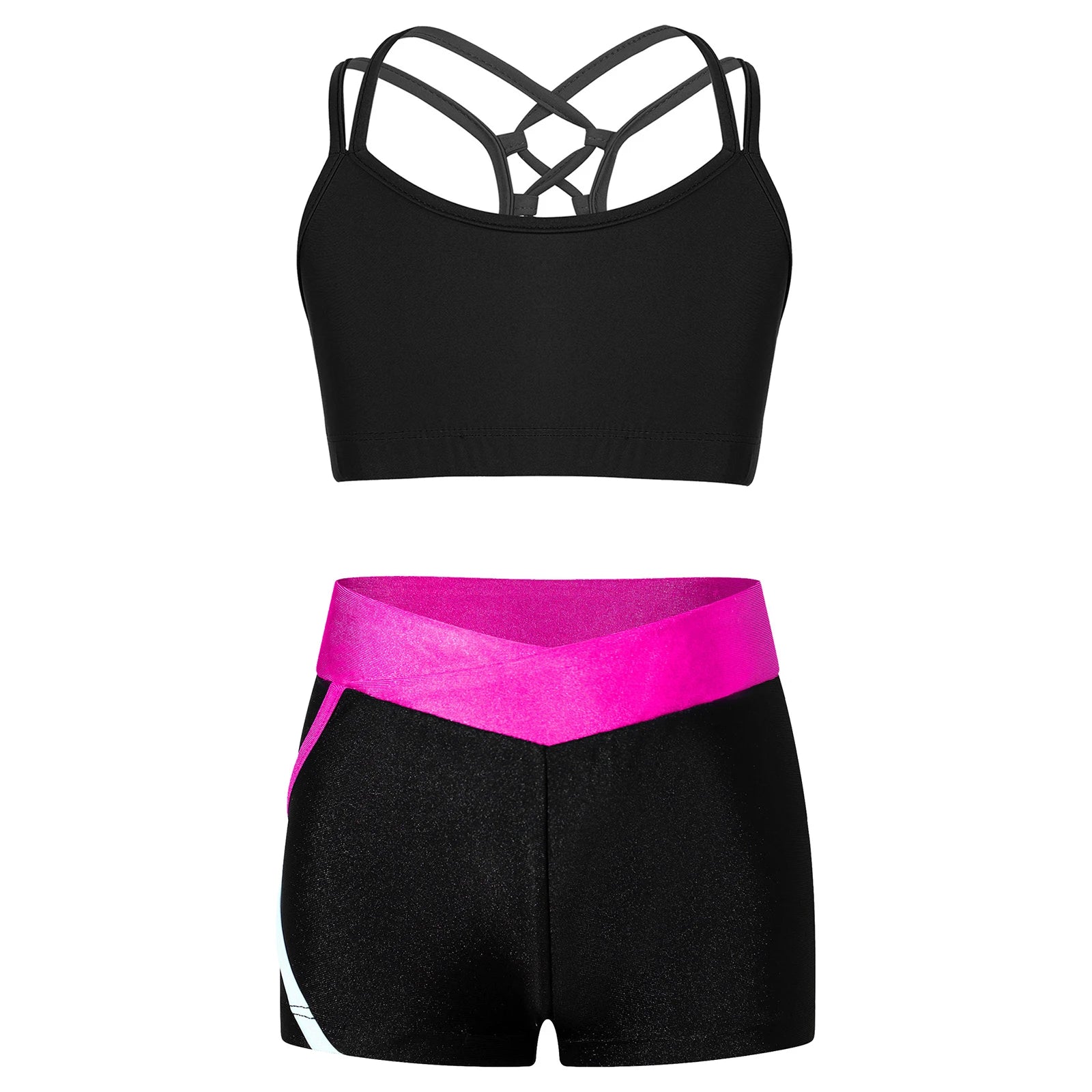 Kids Girls Dance Gymnastics Sports Outfits Sleeveless Crop Top with Shorts Tracksuit Set 2 PCS Yoga Workout Summer Girl Clothing