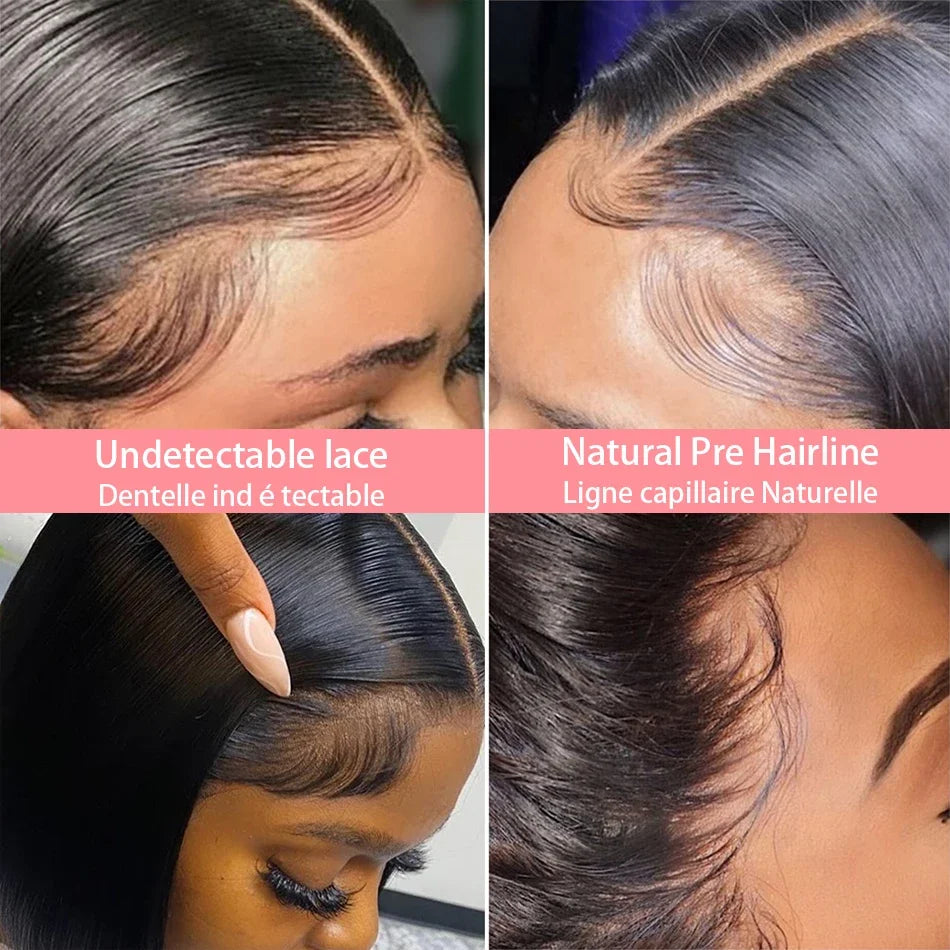 200 Density Straight 13X4 Lace Frontal Bob Wigs 100% Human Hair for Women Brazilian Remy Hair Pre Plucked Virgin Hair #1B 16inch