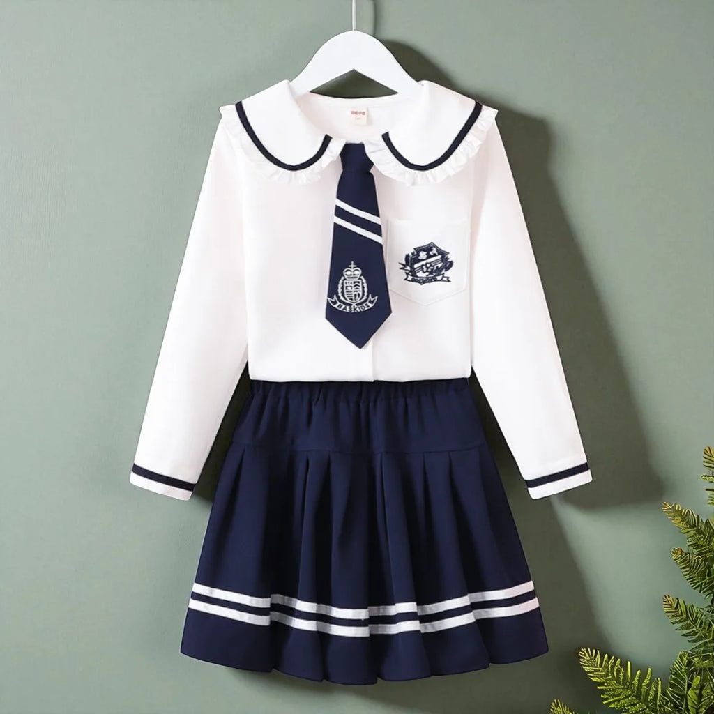 Baby Girls Clothing Set Outfits School Uniform Cardigan & Shirt & Skirt 3pcs Girls Tracksuit Teens Kids Suit Costumes 5 7 9 13 Y