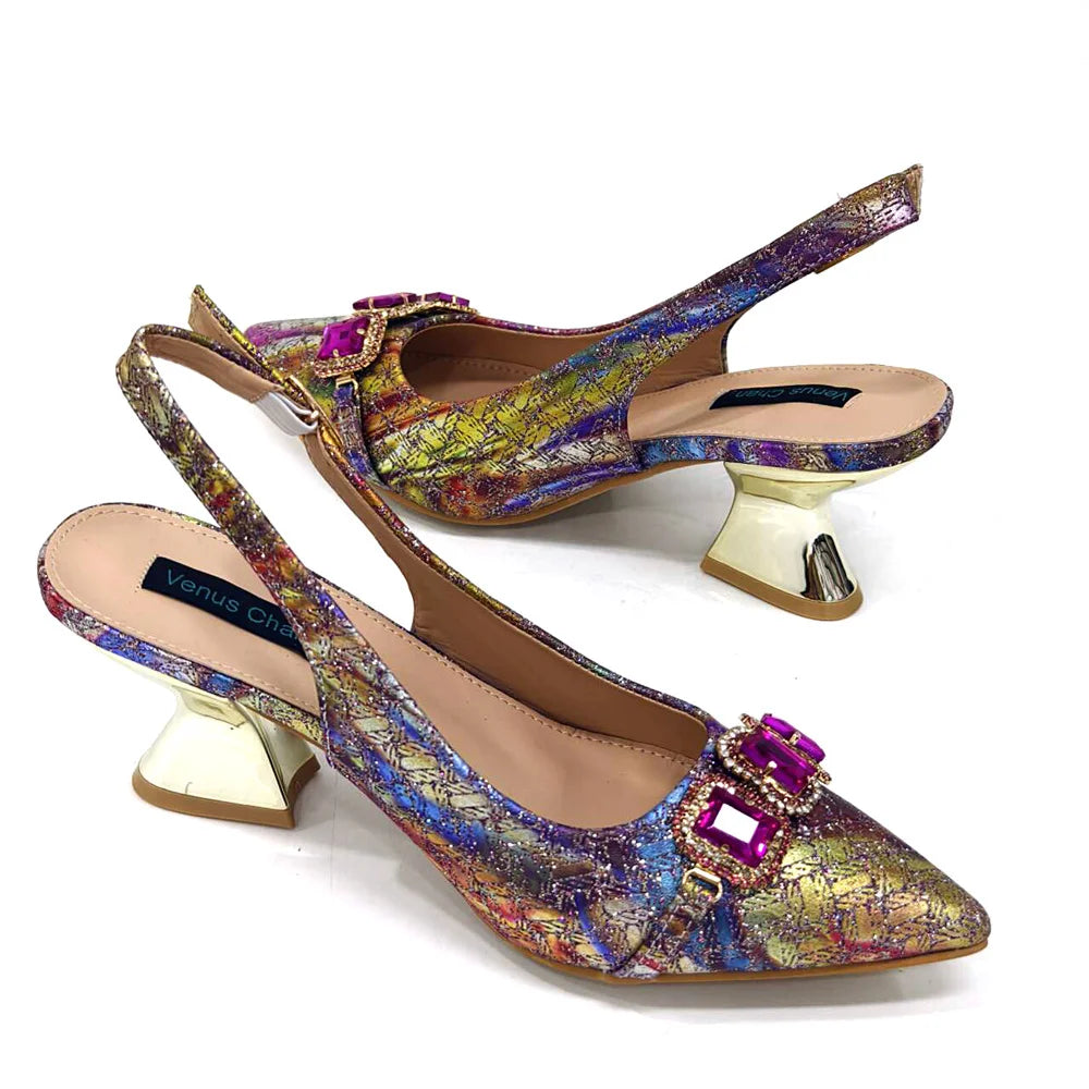 2024 Rhinestone Pointed-Toe High Heels Shoes and Bags Set for Women Wedding and Party Elegant Luxury Fashion in Wine Color