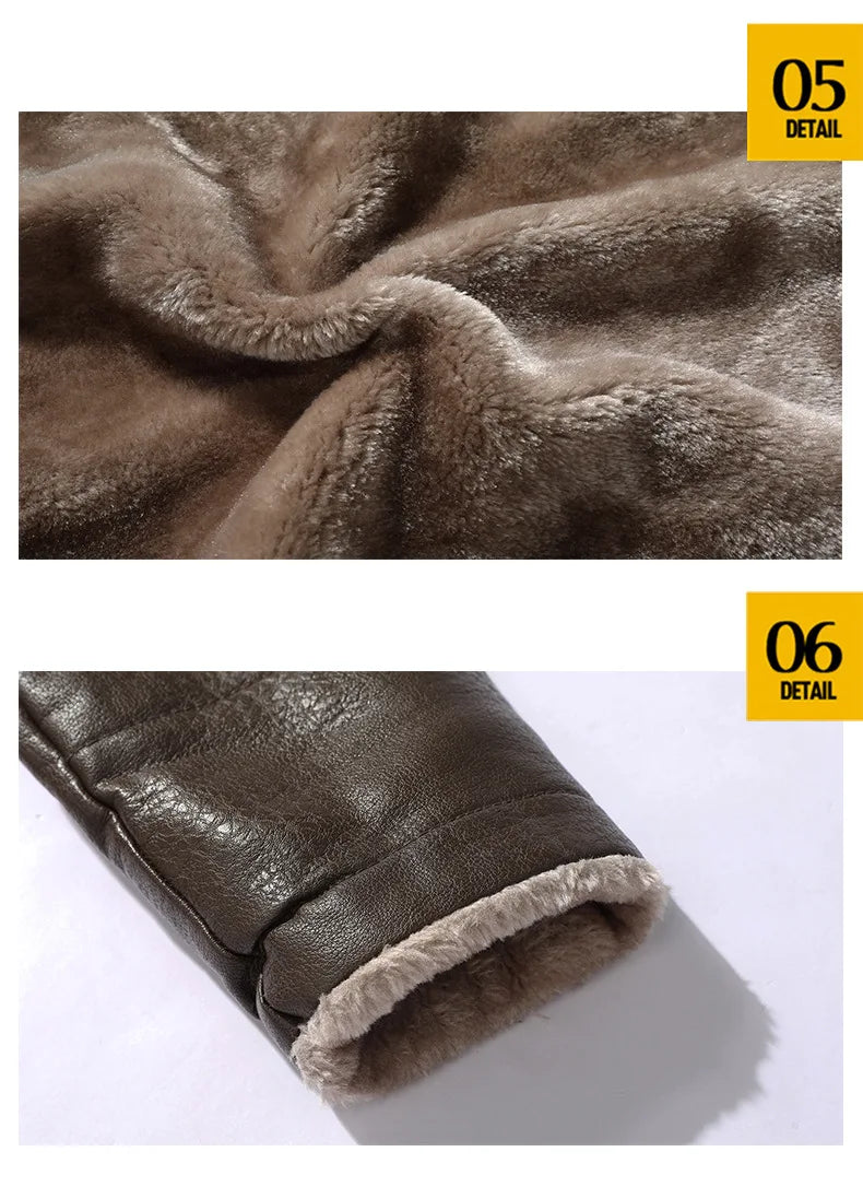 Men's Long Leather Coat PU Jacket for Men Winter Warm Fleece Lined Business Overcoat Trench Mens Outerwear Motorcycle Jacket