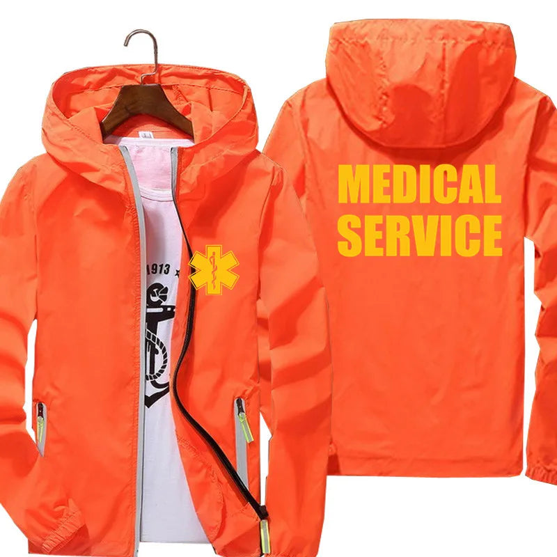 Men Women Bomber Hooded Jacket EMT Paramedic Emergency Medical Services Casual Thin Windbreaker Sunscreen Skin Jacket Outwear