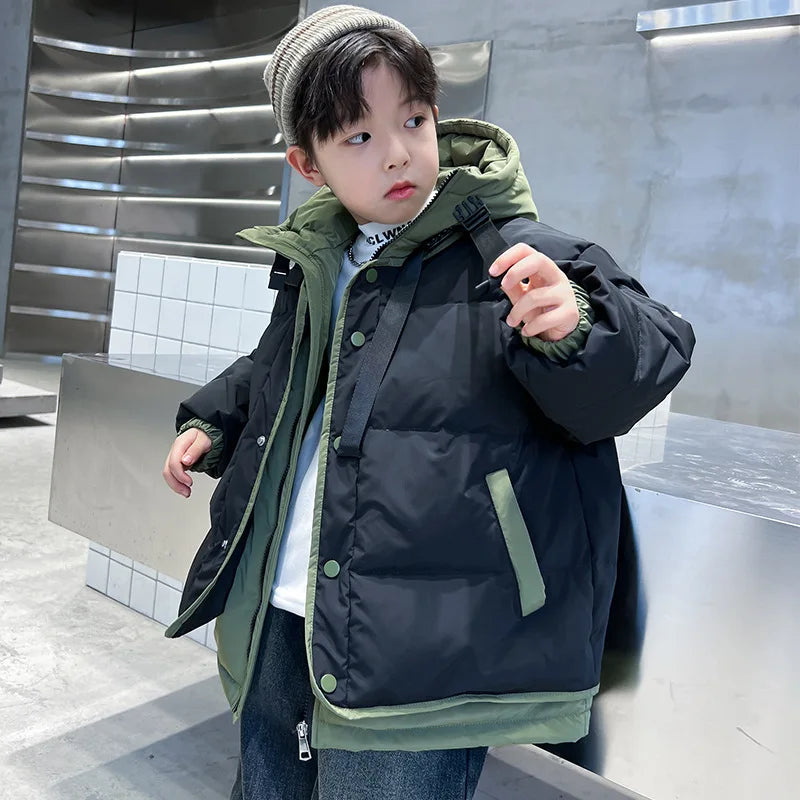 Boys Cotton Clothing 2025 Autumn and Winter New Childrens Clothing Korean Boys Baby Foreign Style Thickened Down Cotton Clothing