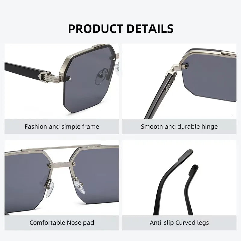 Men's Metal Sunglasses Square Half Frame Rice Nails Casual Trend Glasses Personality Retro Fashion Outdoor Sports Eyeglasses