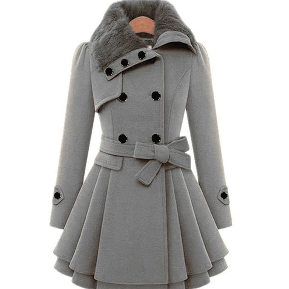 Women's Coats 2025 Fall Essential Solid Color Long Sleeve Notched Lapel Single-Breasted Faux Fur Collar A-Line Coats