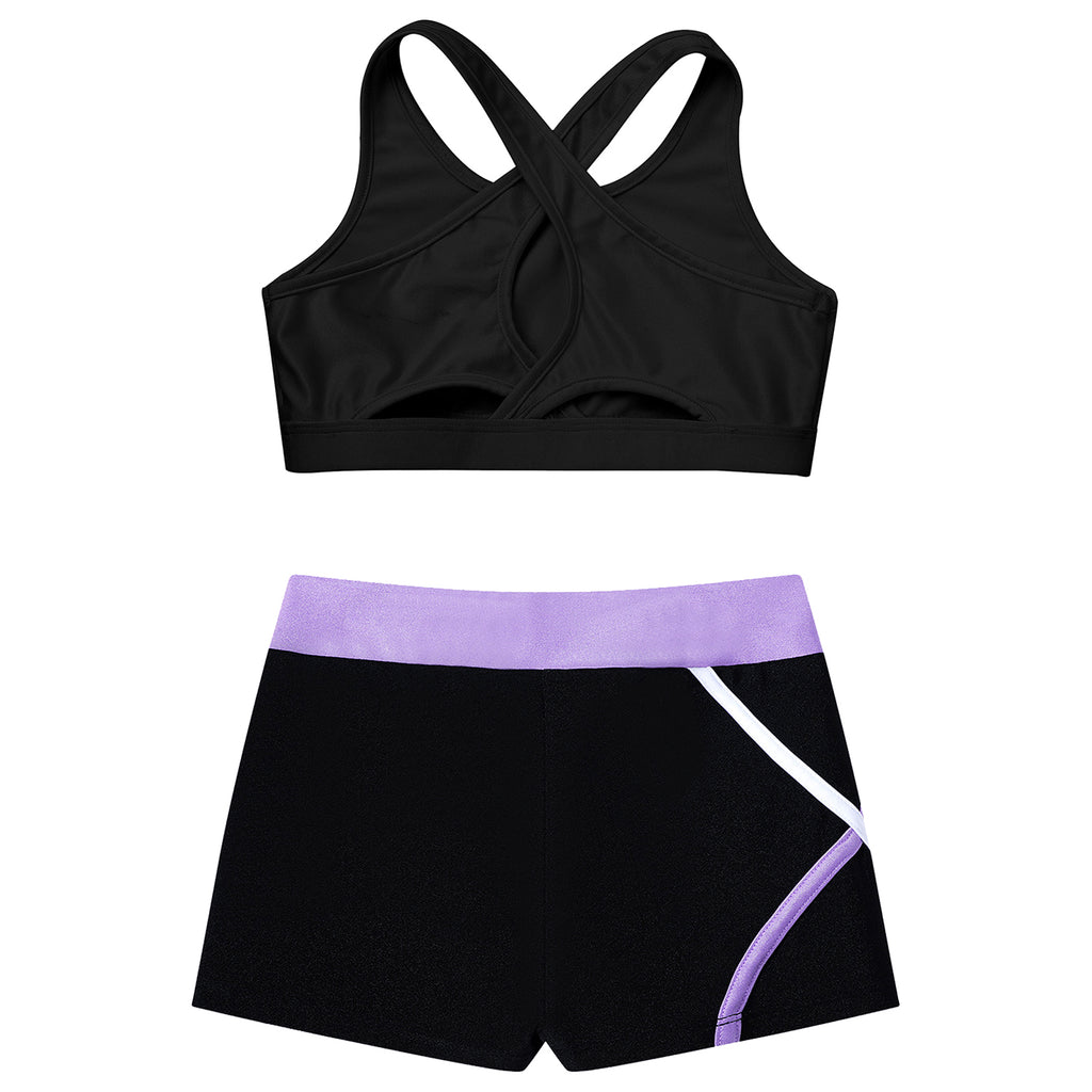 Kids Girls Dance Gymnastics Sports Outfits Sleeveless Crop Top with Shorts Tracksuit Set 2 PCS Yoga Workout Summer Girl Clothing