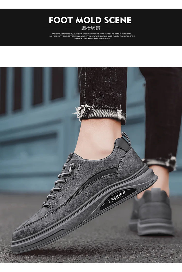 Mens Shoes Man Spring and Autumn Sneakers Male New 2025 Leather Casual Shoes for Men Water Proof Anti-slip Black Sneaker Men's