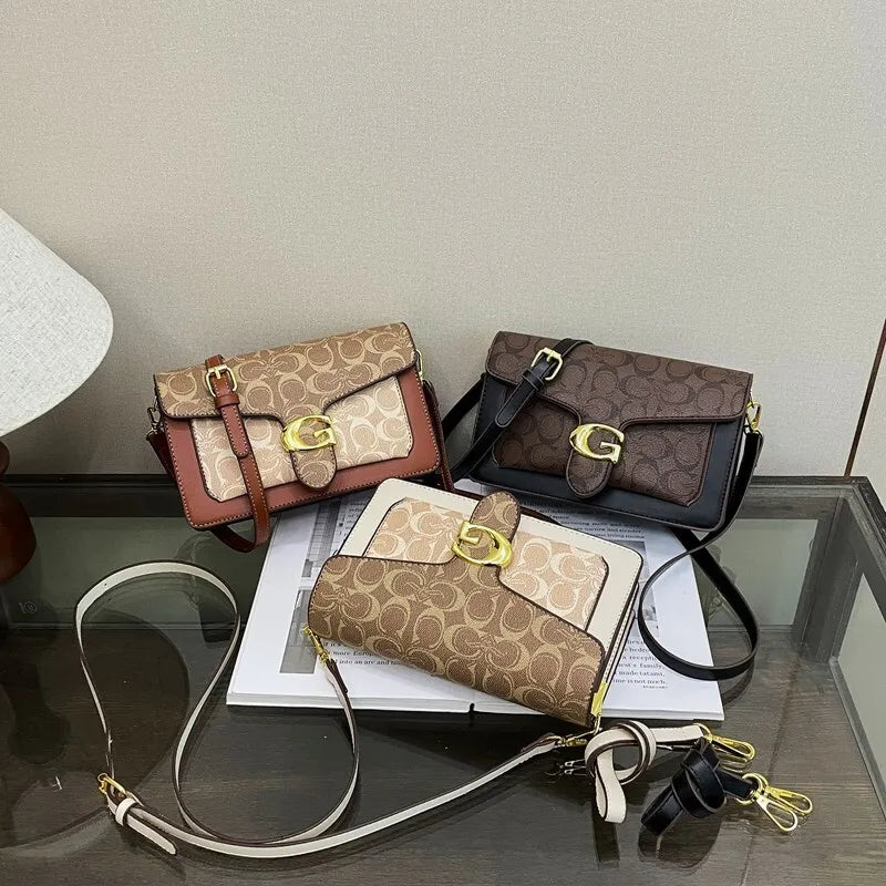 Women Bags Elegant Underarm Bag Letter Print Single Shoulder Crossbody Bag PU Leather Small Messenger Bag Flip Women's Handbags