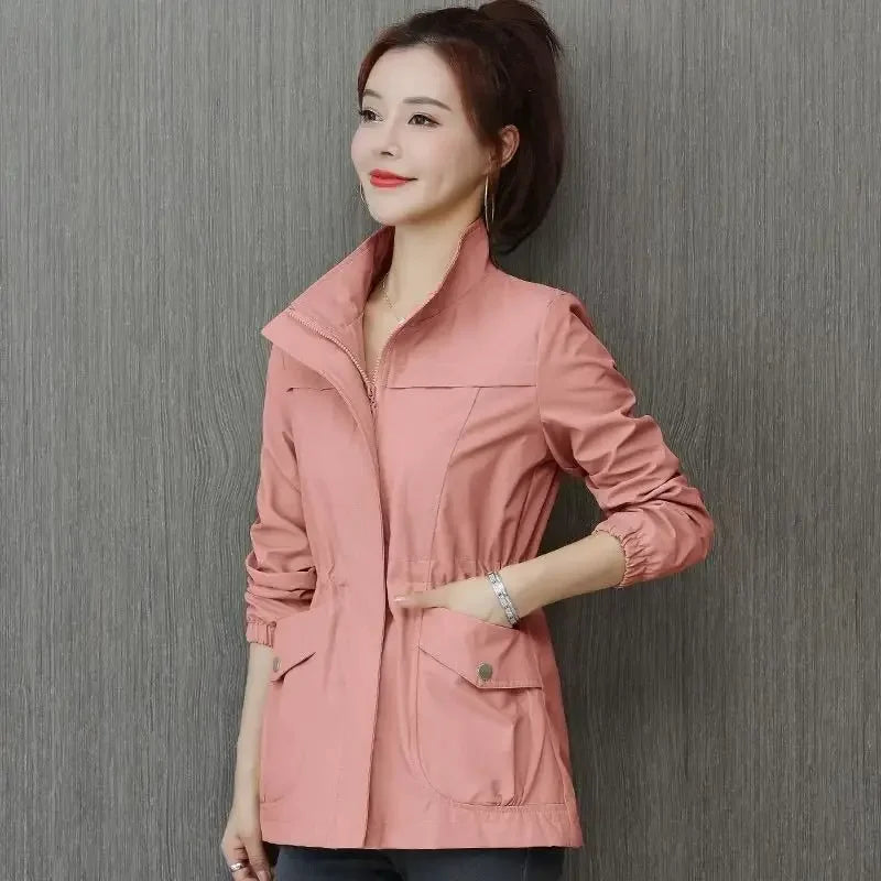 Jacket for Women Drawstring Coats Woman Zip-up Solid Color Great Vintage Casual High Quality New Products Sale Fashion 2025