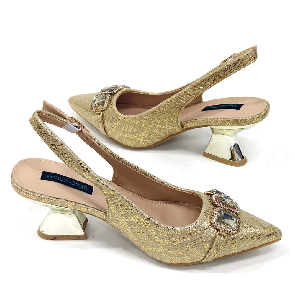 2024 Rhinestone Pointed-Toe High Heels Shoes and Bags Set for Women Wedding and Party Elegant Luxury Fashion in Wine Color