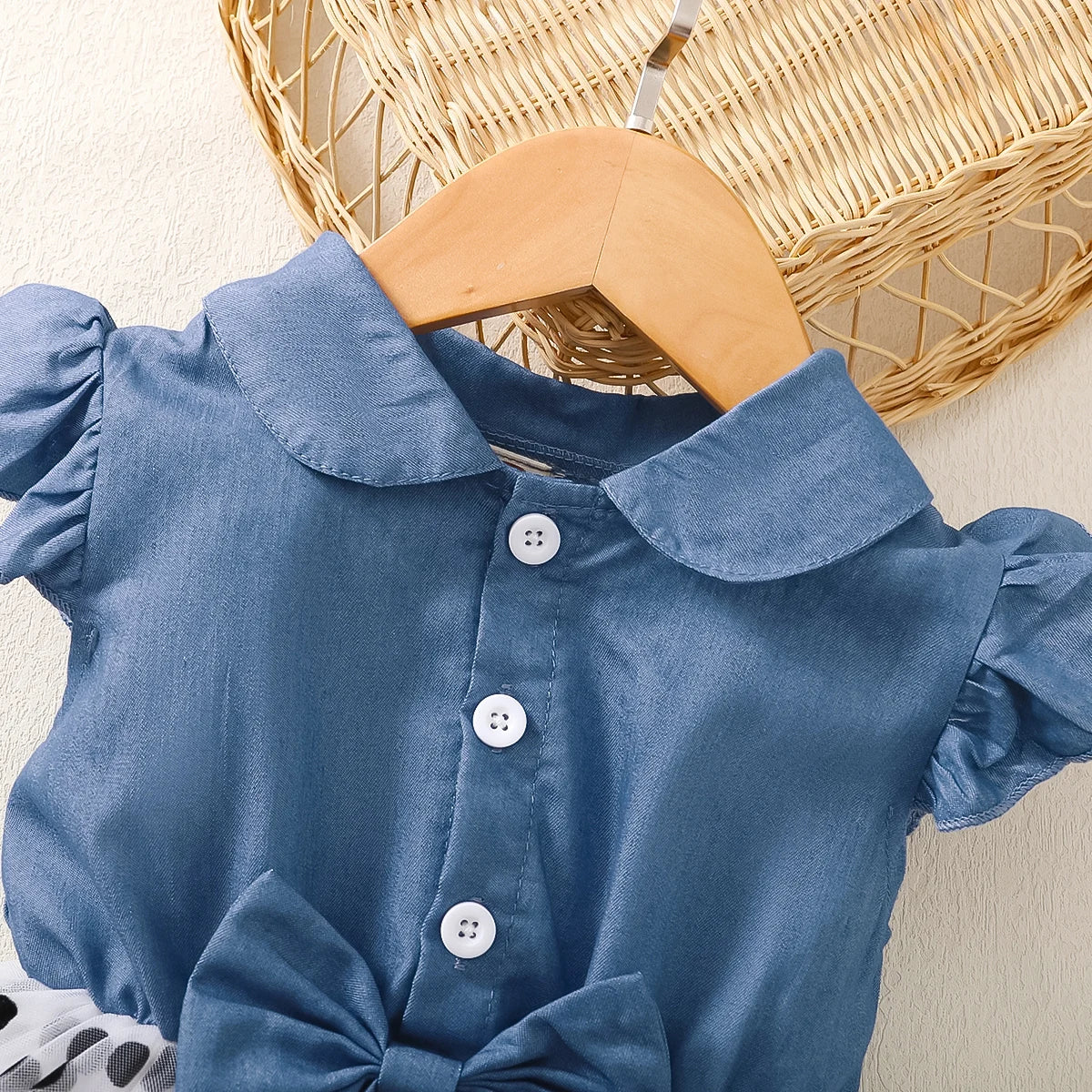 Girls Clothing Flying sleeve Dress Blue Polka Dot chiffon Children's Dress suitable for 1-6 Year old Girls Summer Dress