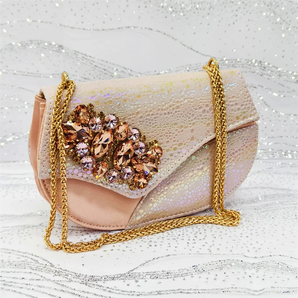 2025 New Rhinestone Design African Shoes & Bag Set in Green – Open Toe Comfortable Women's Heels - Hot Sale on Instagram