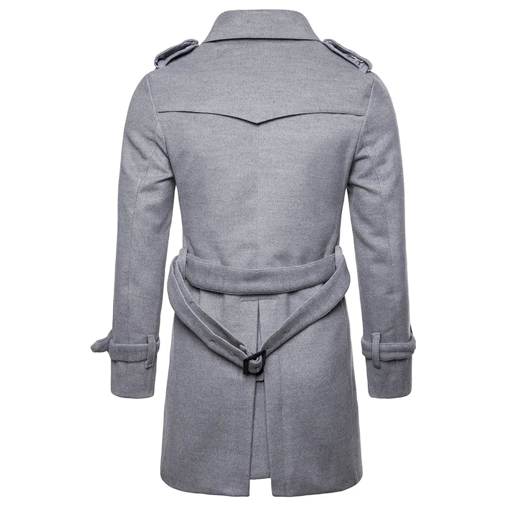 Mens Overcoat Trench Coats Winter Male Pea Coat with Belt Double Breasted Men Wool & Blends Coat Jacket Brand Clothing W10