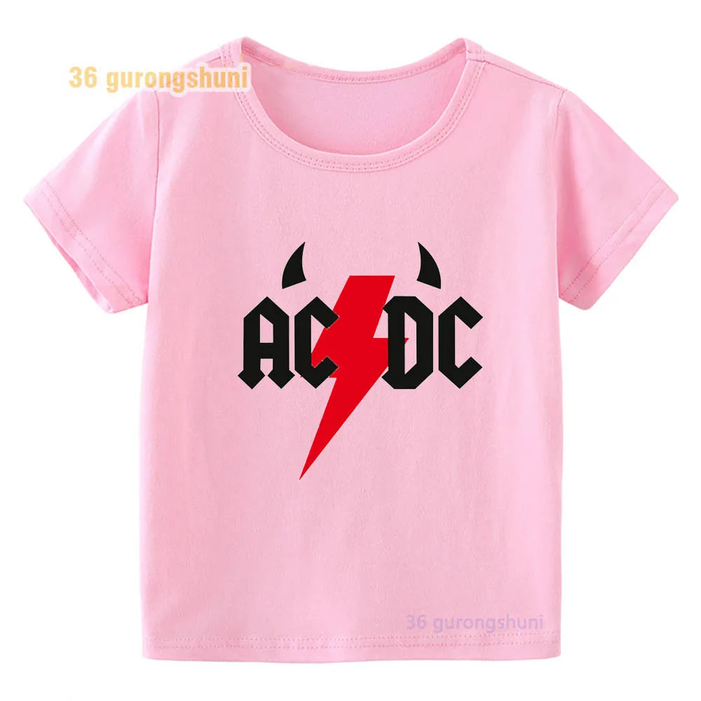 T Shirt For Girls pink Clothes kids Tshirt Girl clothing ACDC print Graphic summer tops Tee Kawaii T-shirt summer Short Sleeve