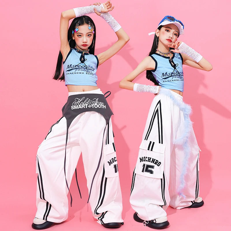 Girls Hip Hop Clothing Crop Top Cargo Pants Children K-pop Street Dance Costume Kids Girl Group Streetwear Jazz Clothes Sets