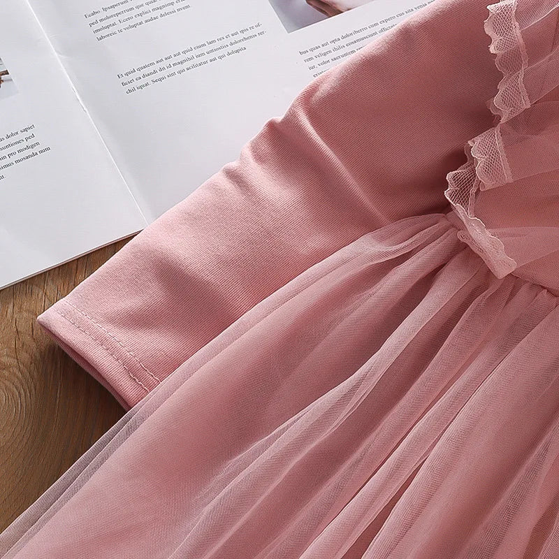 Girls Clothing Dress Autumn New Girls Dess Long Sleeve Dress Vestidos Mesh Tutu Princess Dress