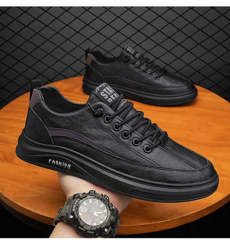 Mens Shoes Man Spring and Autumn Sneakers Male New 2025 Leather Casual Shoes for Men Water Proof Anti-slip Black Sneaker Men's