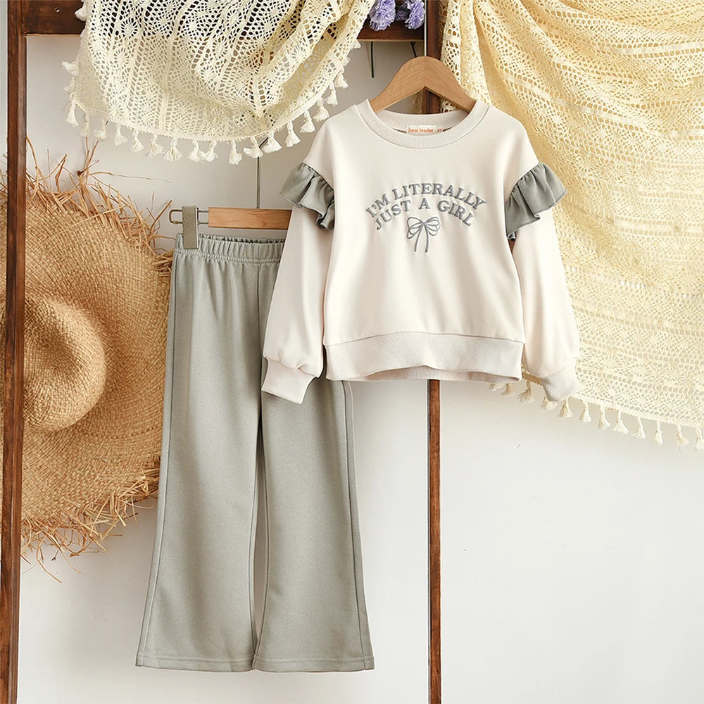 Girls Clothes 2025 Autumn New Color Blocked Casual Sportswear Long Sleeved Letter Printed Top+Pants Children's Fashion Clothing