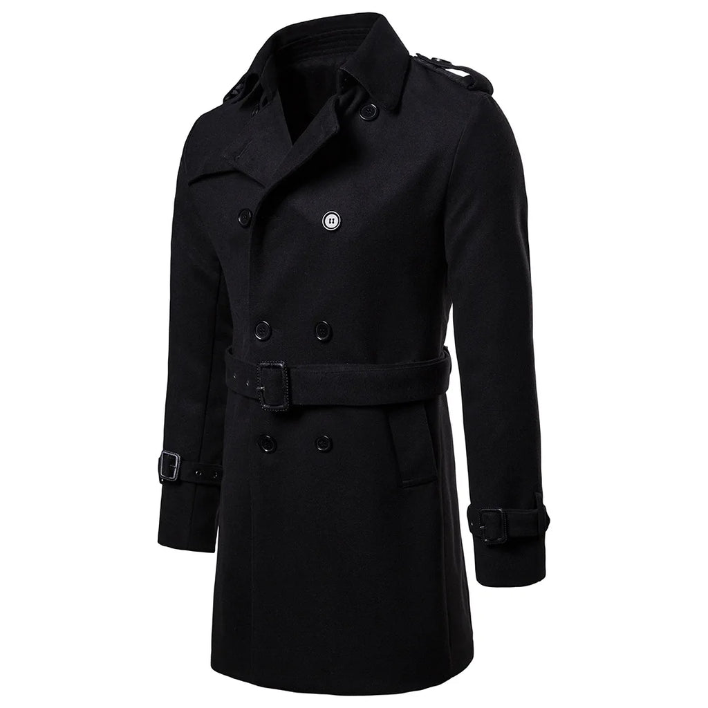 Mens Overcoat Trench Coats Winter Male Pea Coat with Belt Double Breasted Men Wool & Blends Coat Jacket Brand Clothing W10