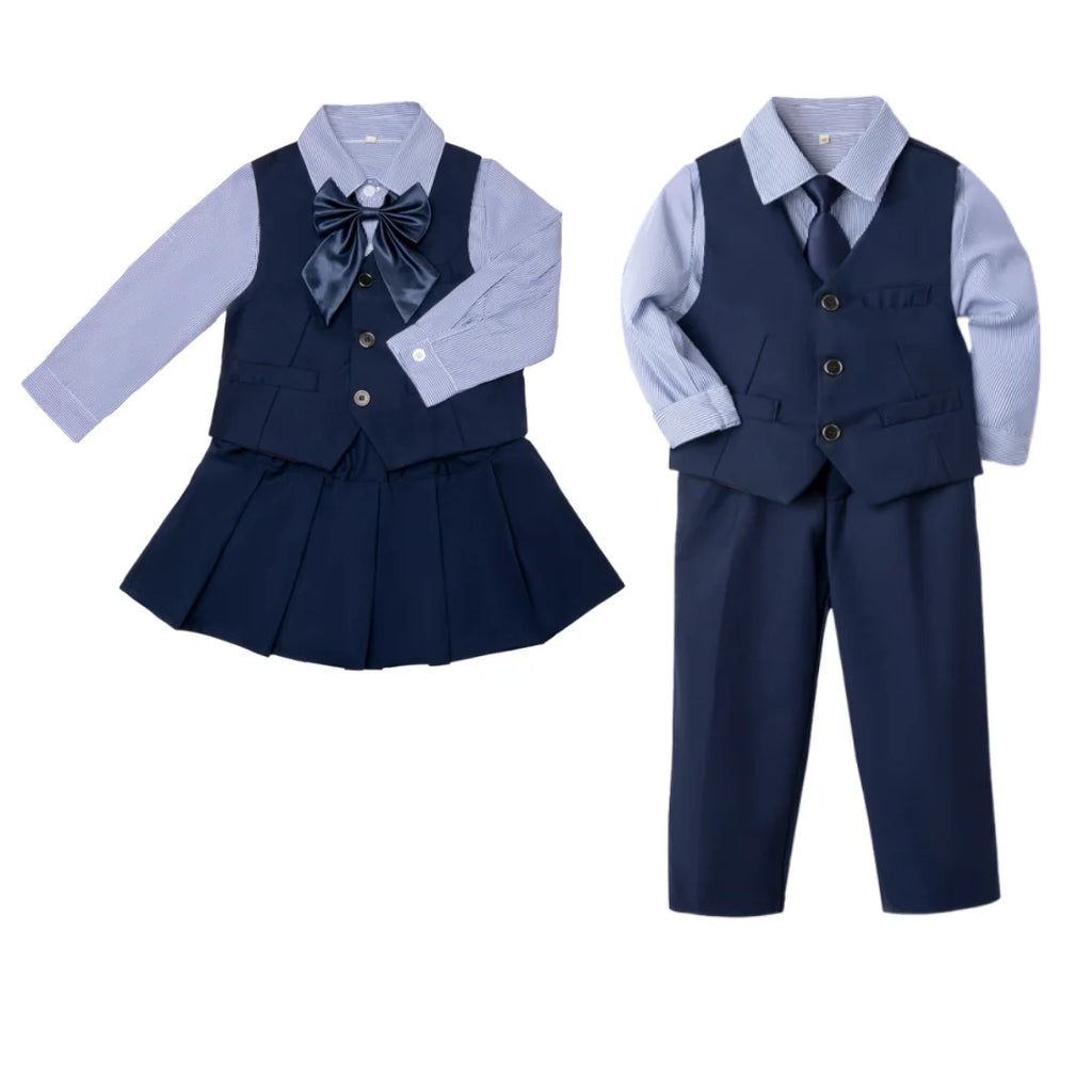 Kids Uniform for Boys Girls Vest 4 PCS Long Sleeve Autumn Back to School Clothing Set Teenage Preppy Style Daily Fashion Dress