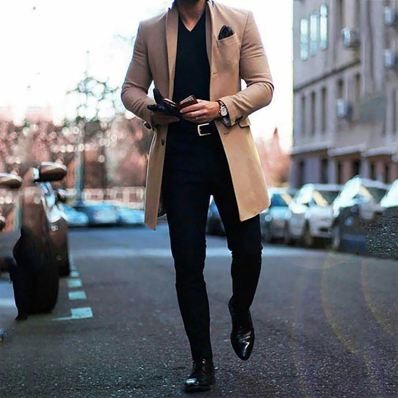 MRMT 2025 Brand New Men's Coat British Mid-Length Men Long-Sleeve Woolen Coat Casual Business Man Windbreak Woolen Coats Outwear