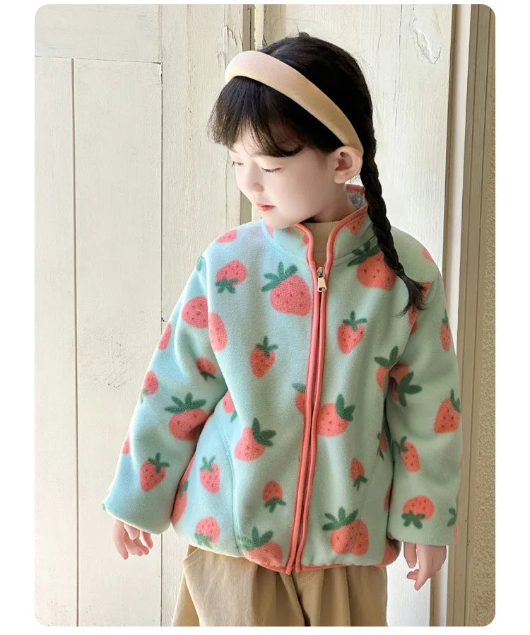 Girls Coats 1 to 8 Years Winter Children Clothes Double-Faced Heart Print Jackets Boys Plush Fleece Warm Outerwear Baby Clothing