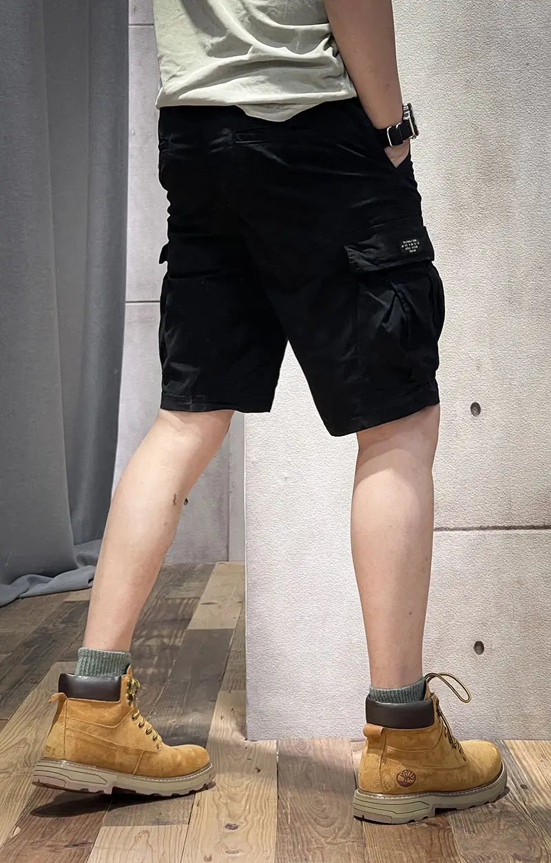 Half Men's Cargo Shorts Solid With Draw String Khaki Male Bermuda Short Pants Summer Korean Style Baggy Elastic Waist Homme Y2k