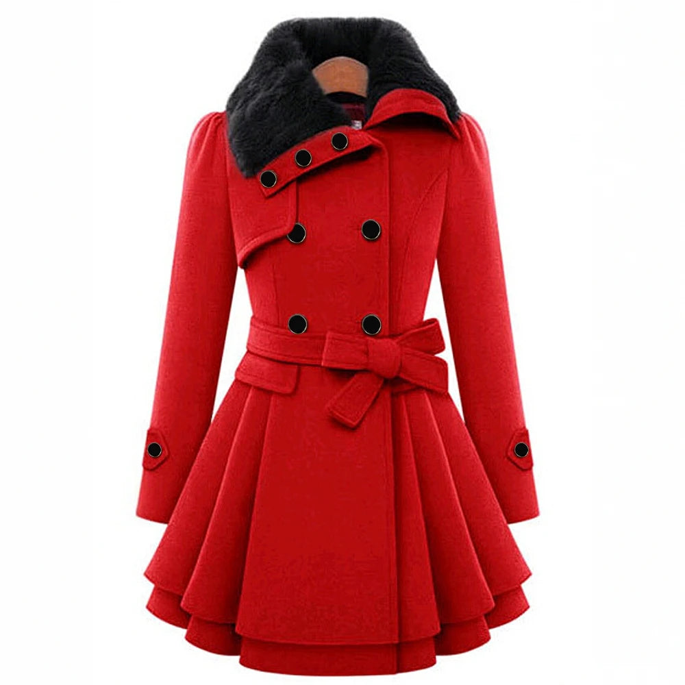 Women's Coats 2025 Fall Essential Solid Color Long Sleeve Notched Lapel Single-Breasted Faux Fur Collar A-Line Coats