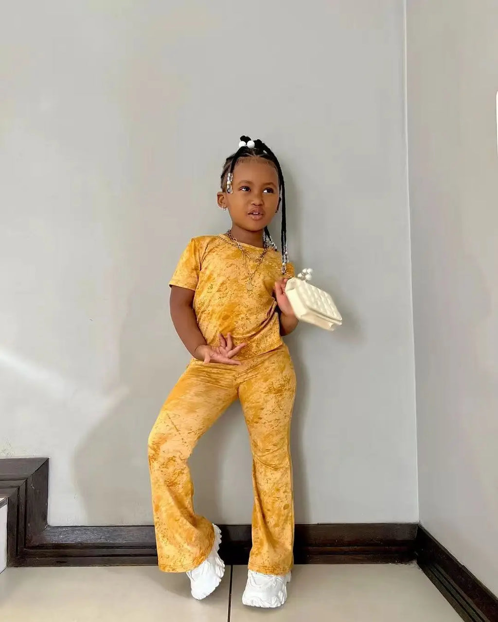 Girls' Clothes Set Children Short Sleeved Fared Pants 2-Piece Set Baby Casual Wear Printing Kids Girl's Clothes 3 4 5 6 7 8 Year