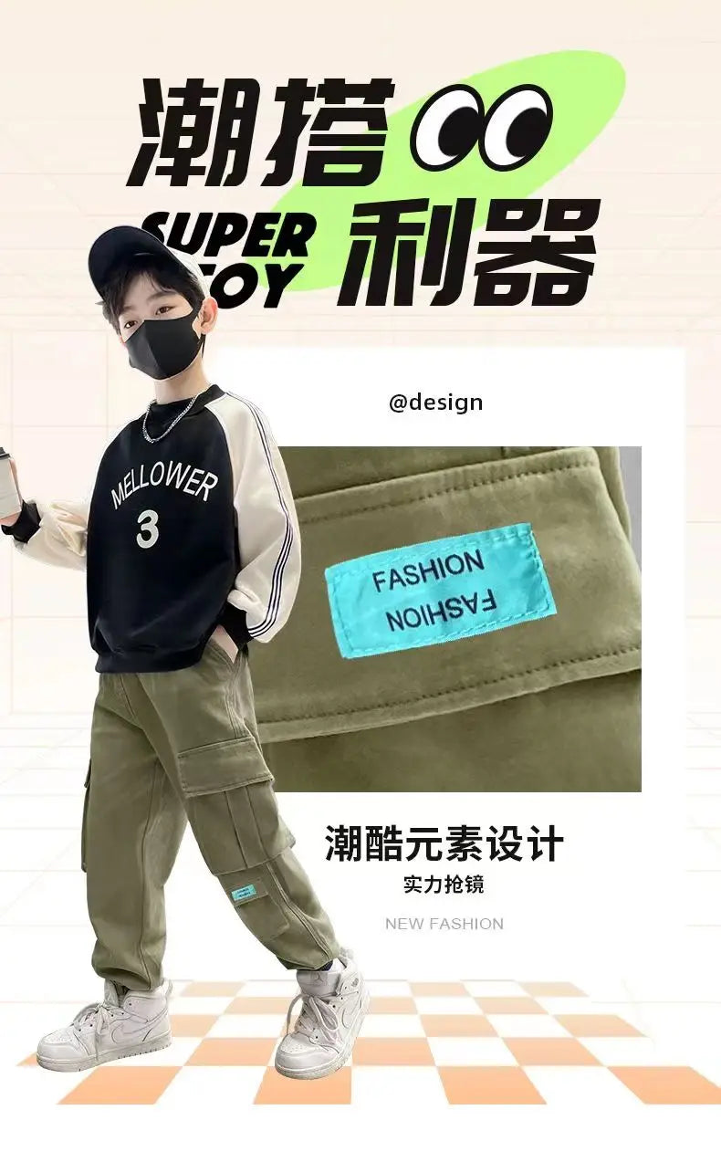 Boys Cargo Pants Spring Autumn Thick Boys Trousers Casual Kids Sport Pants Teenage Children Clothes For 5-12 Years Kids Clothing