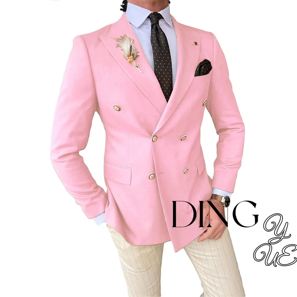 Mens Double Breasted Blazer Casual Jacket for Men Slim Fit Sports Coat for Men Business Wedding Dinner Suit Jacket
