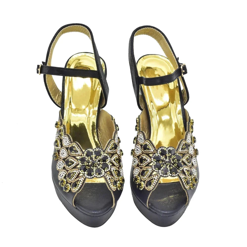 New Italian Shoes and Bags Matching Set with Rhinestone Shoes for Women 2025 Designer Luxury High Heels  Shoes for Women Elegant