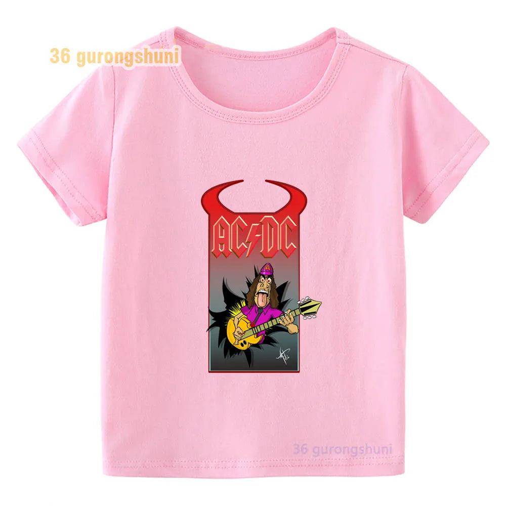 T Shirt For Girls pink Clothes kids Tshirt Girl clothing ACDC print Graphic summer tops Tee Kawaii T-shirt summer Short Sleeve