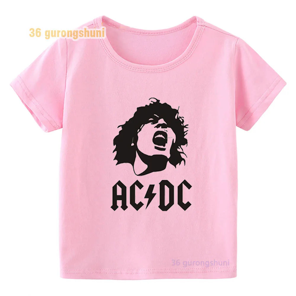 T Shirt For Girls pink Clothes kids Tshirt Girl clothing ACDC print Graphic summer tops Tee Kawaii T-shirt summer Short Sleeve