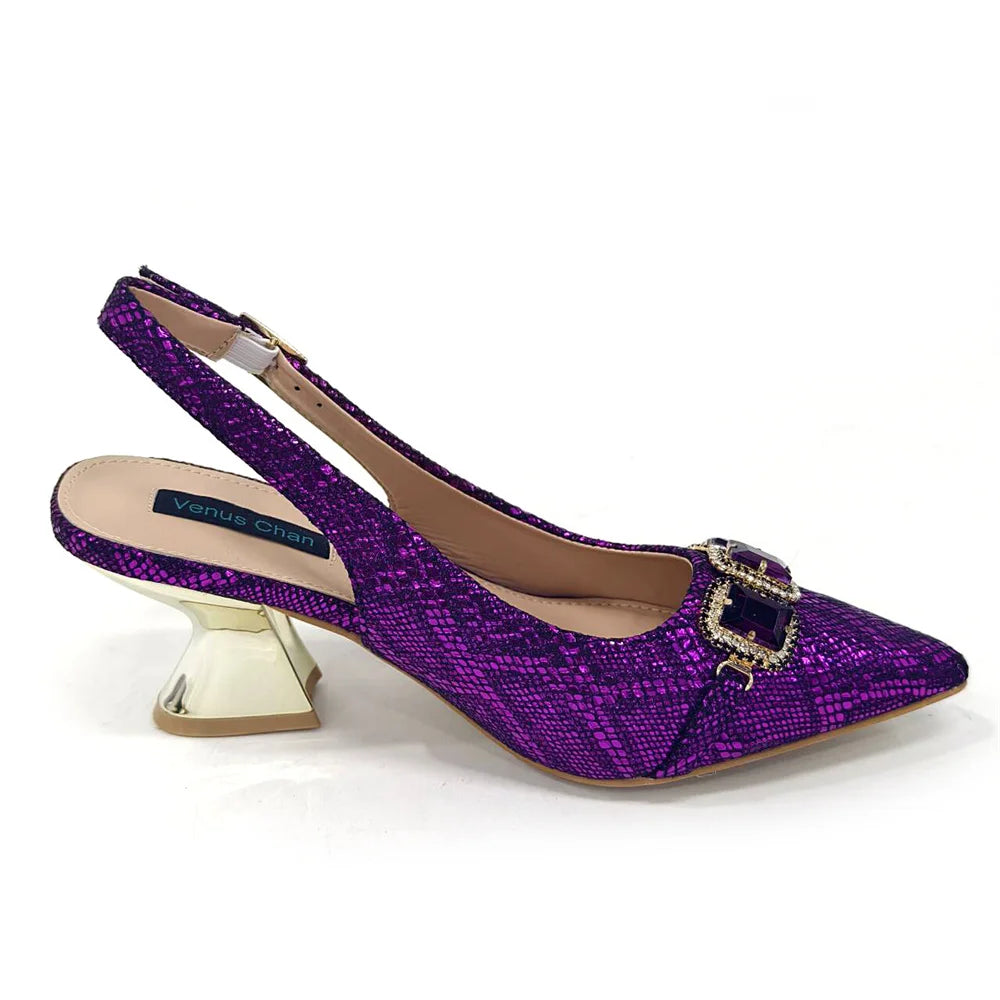 2024 Rhinestone Pointed-Toe High Heels Shoes and Bags Set for Women Wedding and Party Elegant Luxury Fashion in Wine Color